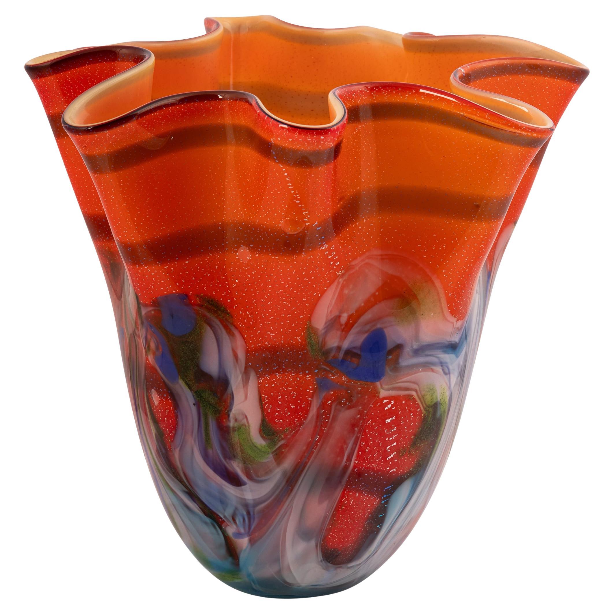 Vintage 20th Century Italian Hand Blown Glass Vase, Made In Murano