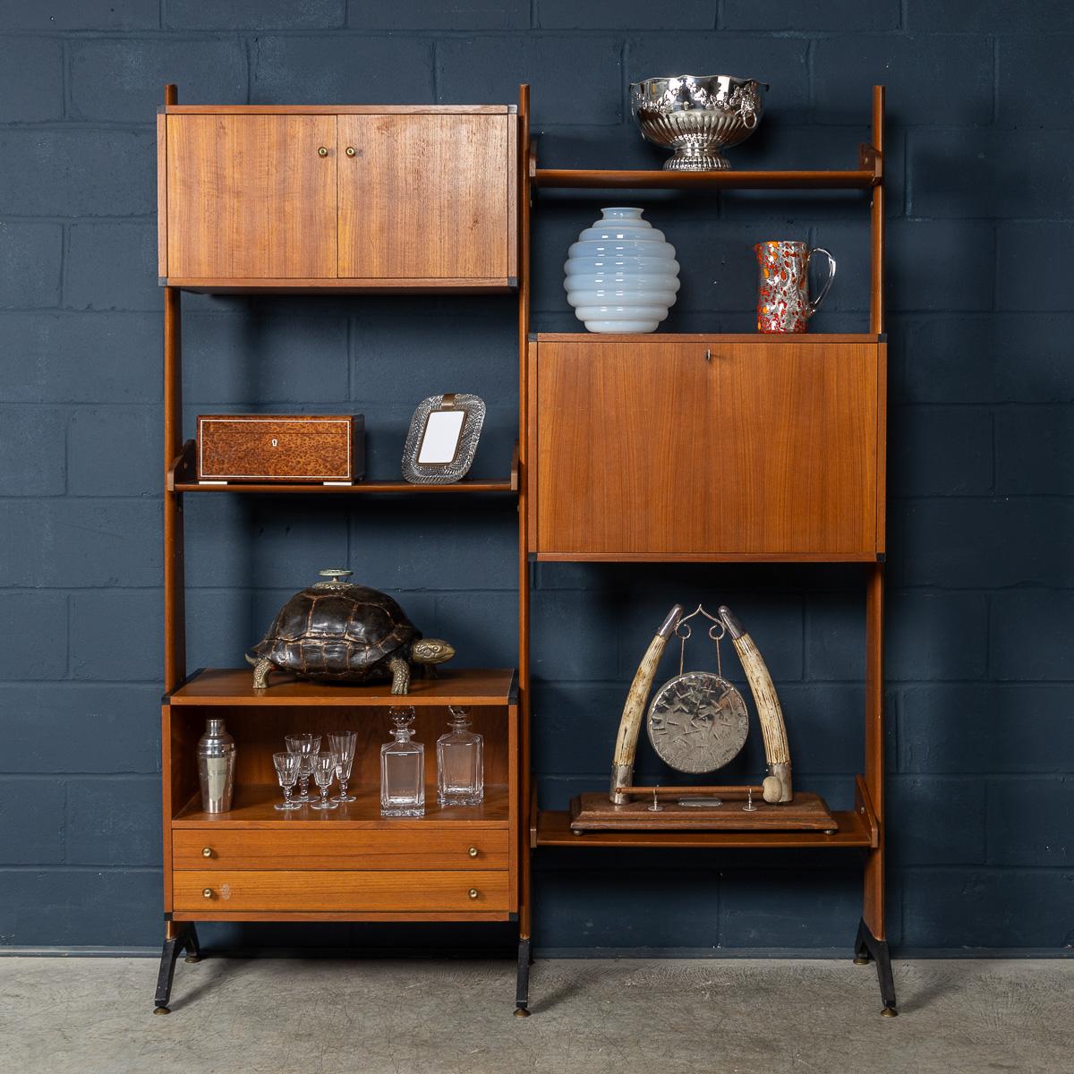Vintage 20th Century Italian Modular Teak Wall Cabinet c.1960 For Sale 1