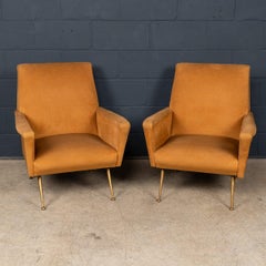 Vintage 20th Century Italian Pair Of Armchairs In Ochre Velvet c.1960