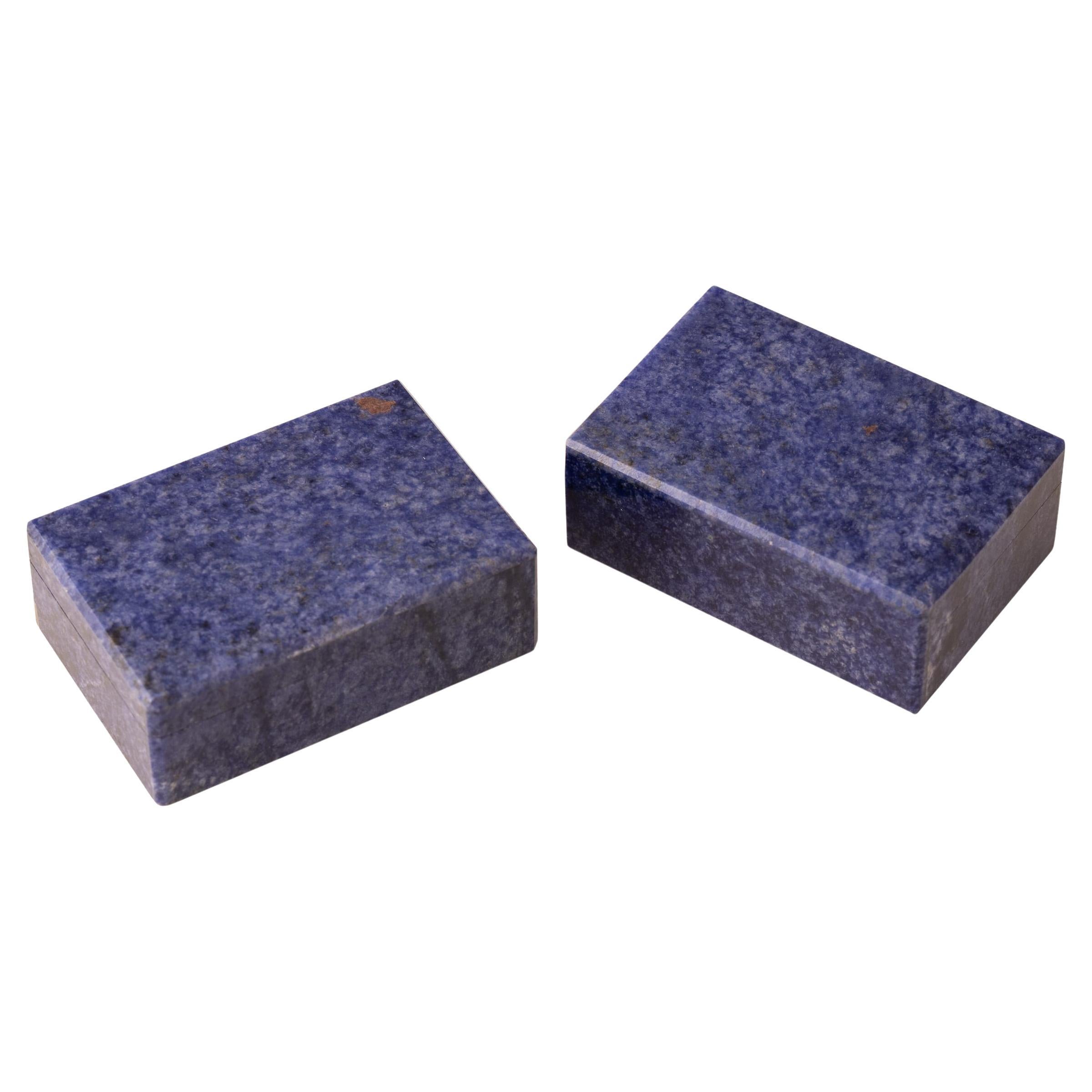 Vintage 20th Century Italian Pair Of Sodalite Stone Boxes