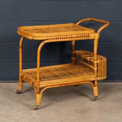 Vintage 20th Century Italian Rattan & Bamboo Drinks Trolley c.1960