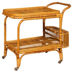 Vintage 20th Century Italian Rattan & Bamboo Drinks Trolley c.1960