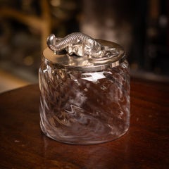 Vintage 20th Century Italian Silver Plated Elephant Mounted Glass Jar c.1960