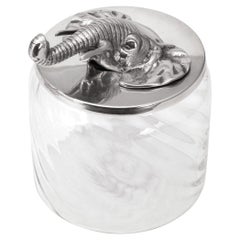 Vintage 20th Century Italian Silver Plated Elephant Mounted Glass Jar c.1960