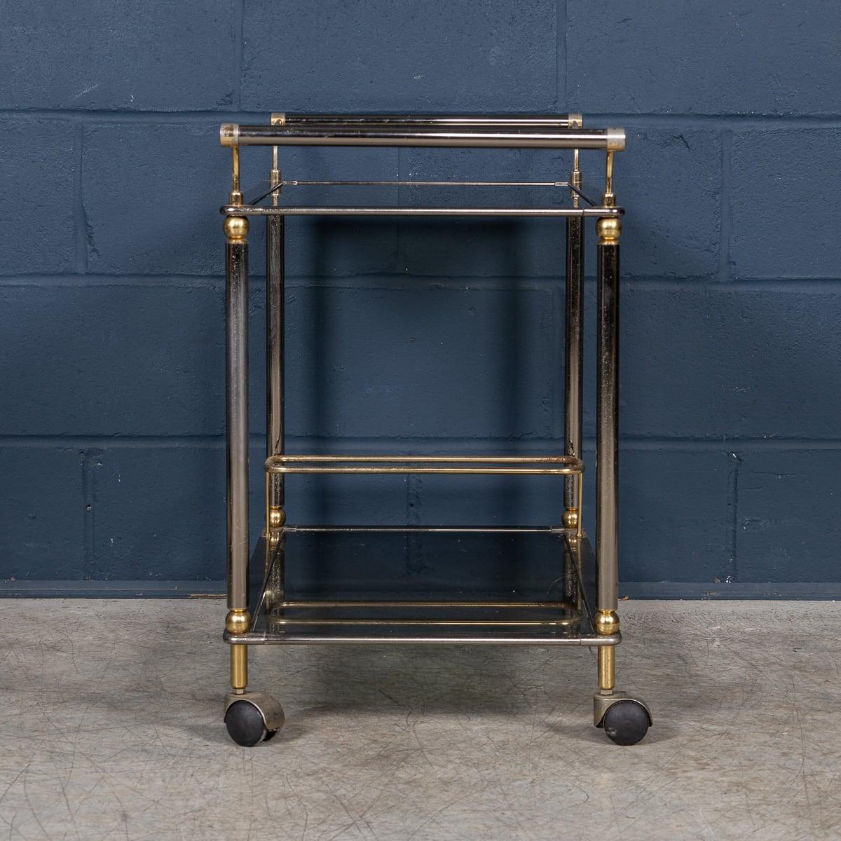 Vintage 20th Century Italian Steel & Brass Framed Drinks Trolley c.1980 For Sale 6