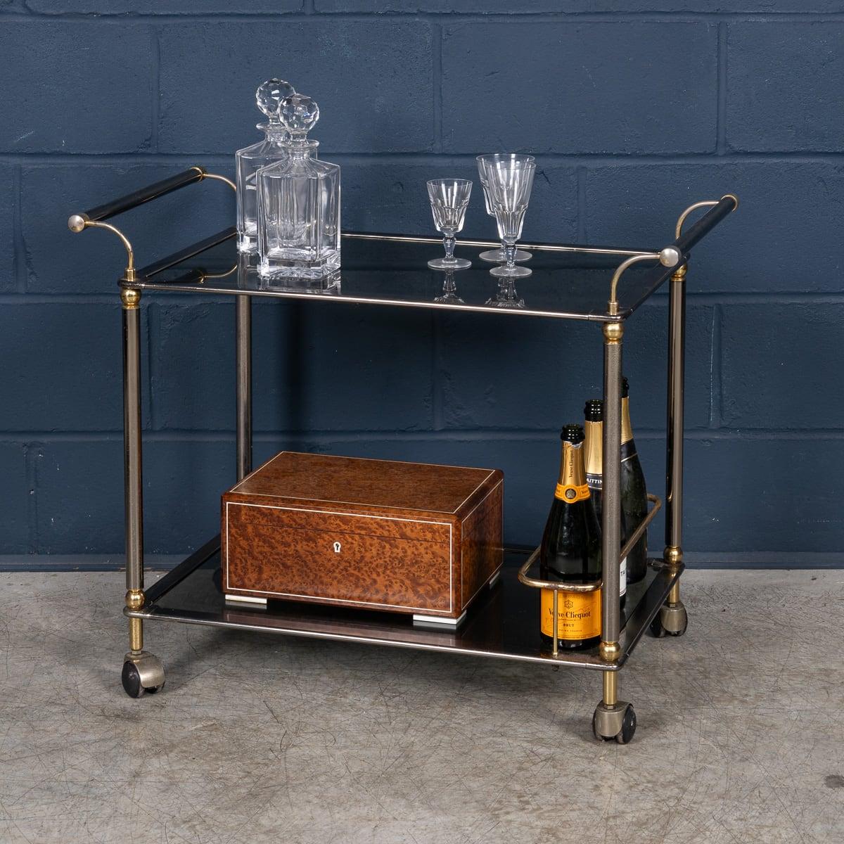 Other Vintage 20th Century Italian Steel & Brass Framed Drinks Trolley c.1980 For Sale
