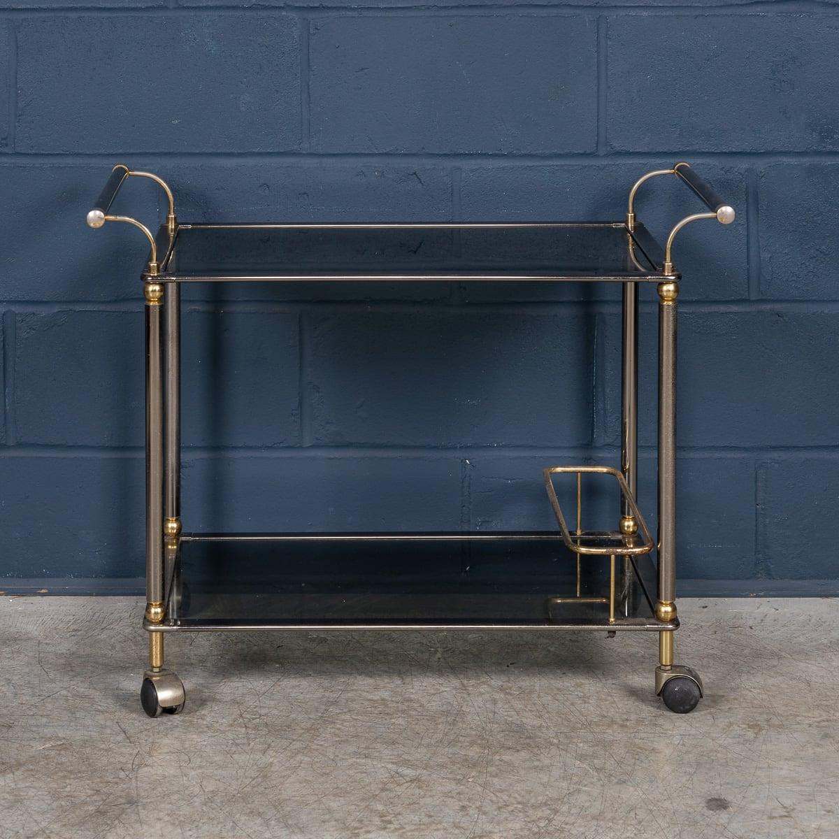 Vintage 20th Century Italian Steel & Brass Framed Drinks Trolley c.1980 For Sale 2