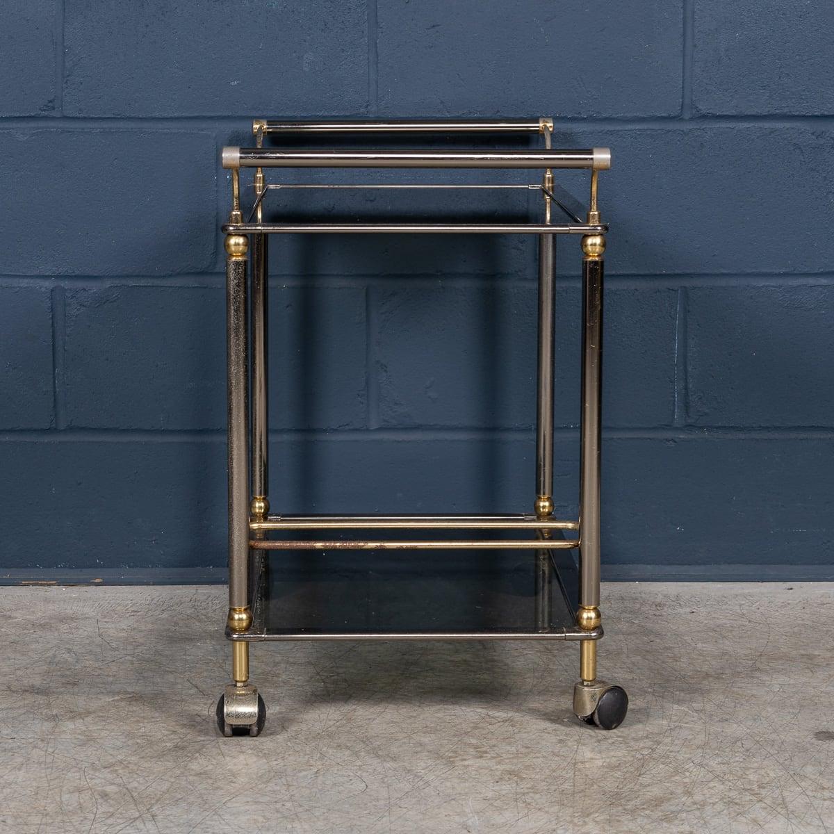 Vintage 20th Century Italian Steel & Brass Framed Drinks Trolley c.1980 For Sale 3