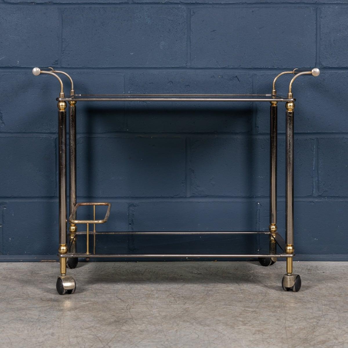 Vintage 20th Century Italian Steel & Brass Framed Drinks Trolley c.1980 For Sale 4