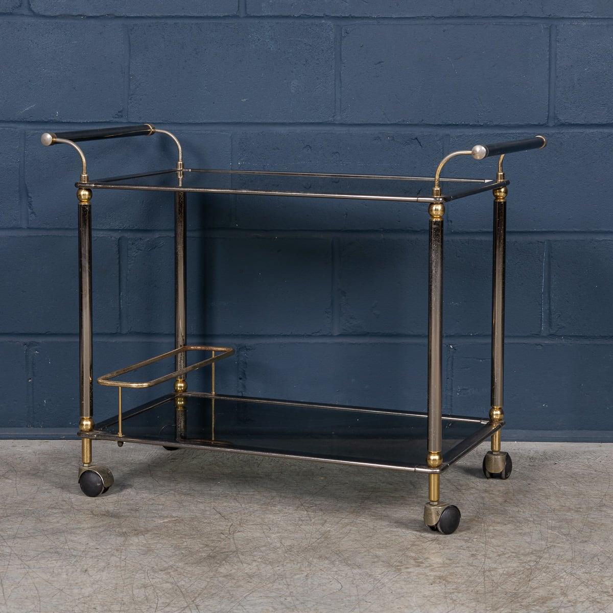 Vintage 20th Century Italian Steel & Brass Framed Drinks Trolley c.1980 For Sale 5