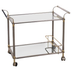 Vintage 20th Century Italian Steel & Brass Framed Drinks Trolley c.1980