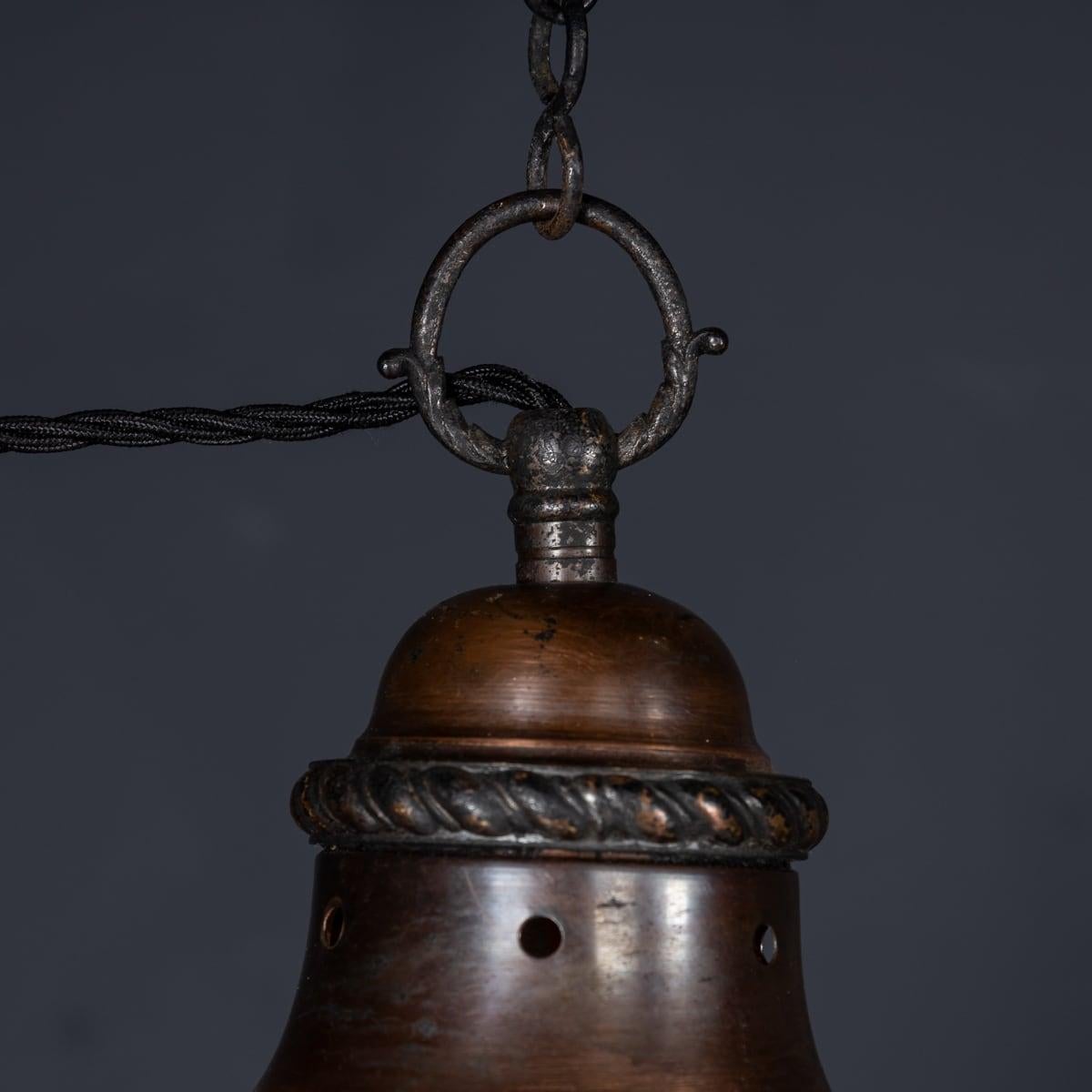 Vintage 20th Century English White Opaque Glass & Copper Pendant Light c.1930 For Sale 3
