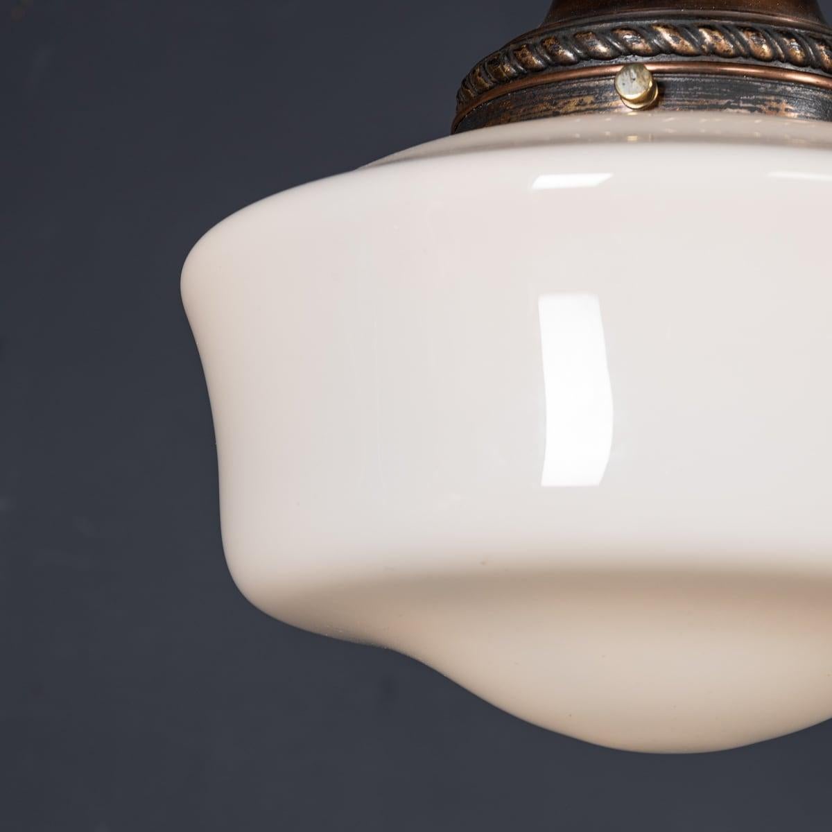 Vintage 20th Century English White Opaque Glass & Copper Pendant Light c.1930 For Sale 5