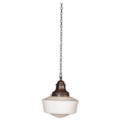 Vintage 20th Century English White Opaque Glass & Copper Pendant Light c.1930