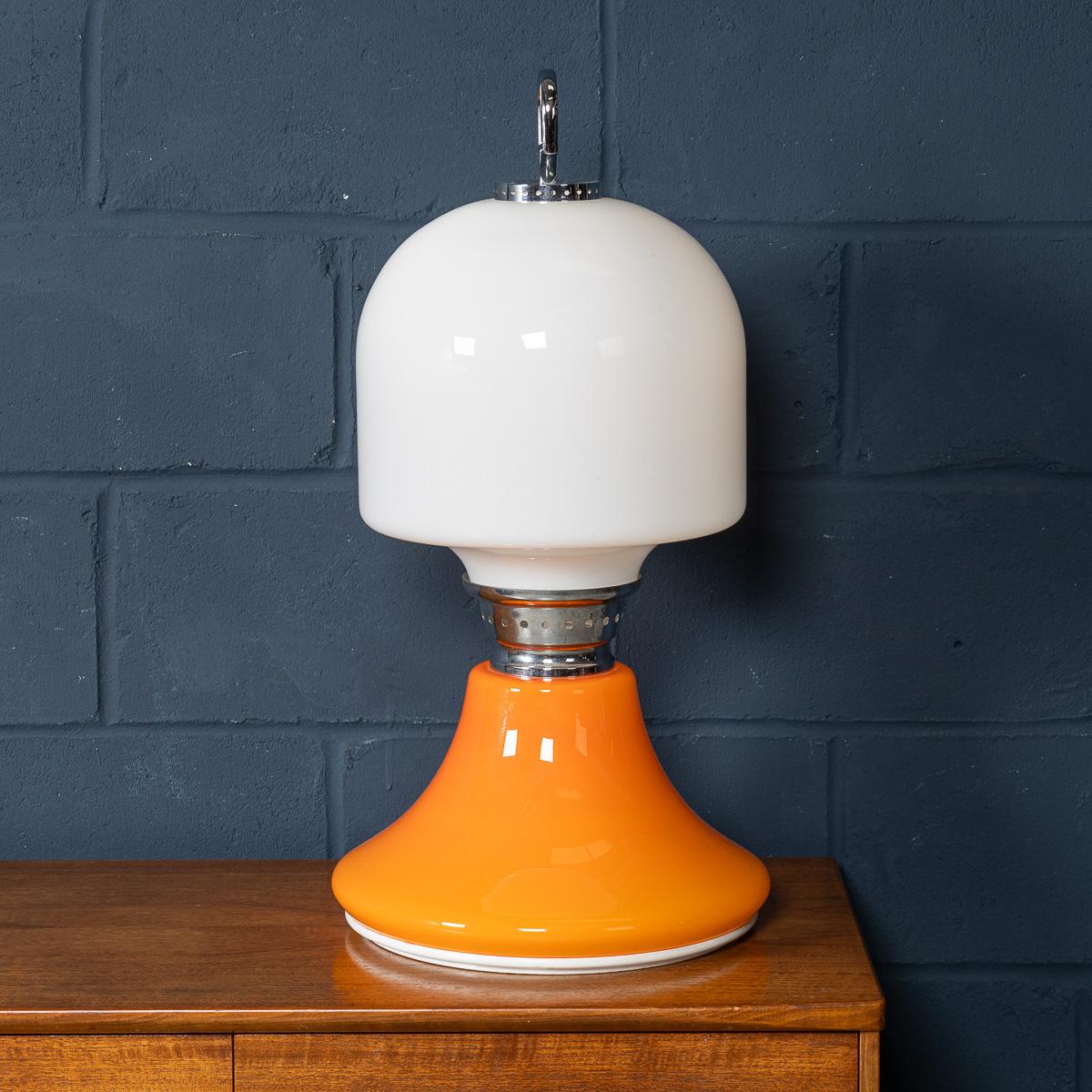 Murano Glass Vintage 20th Century Italian White & Orange Glass Table Lamp c.1970 For Sale