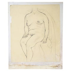 Vintage 20th century Japanese Nude Charcoal Nihonga Drawing by Eiki Tsukioka