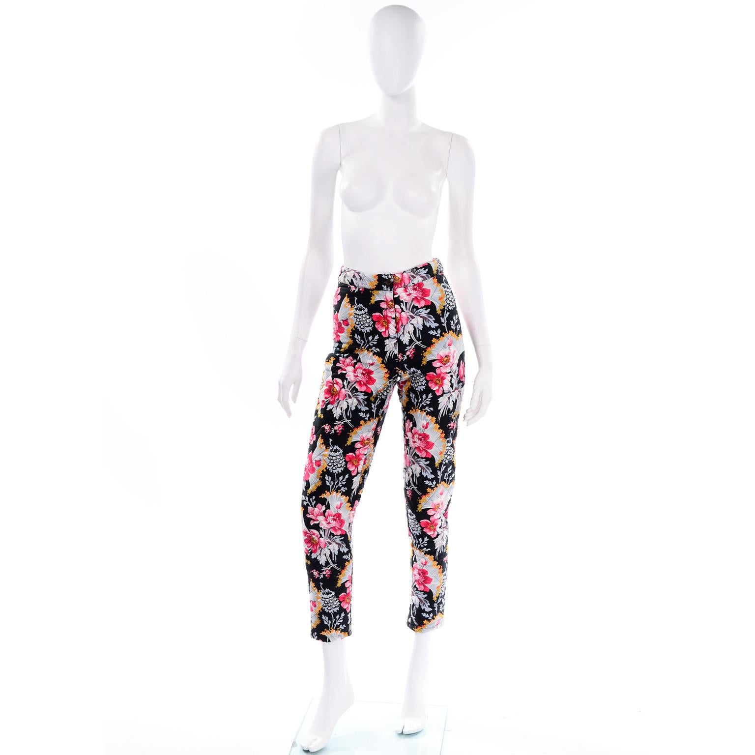 These colorful vintage Kenzo quilted floral pants are so special and unique! They are the pants you pull out when you want to make a statement. Not only are they very cool, they are super flattering. These vintage pants have a metal button closure