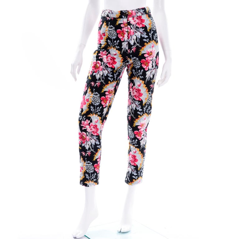Vintage 20th Century Kenzo Jeans Colorful Floral Quilted High Waisted Pants  For Sale at 1stDibs | colorful high waisted pants, vintage floral pants