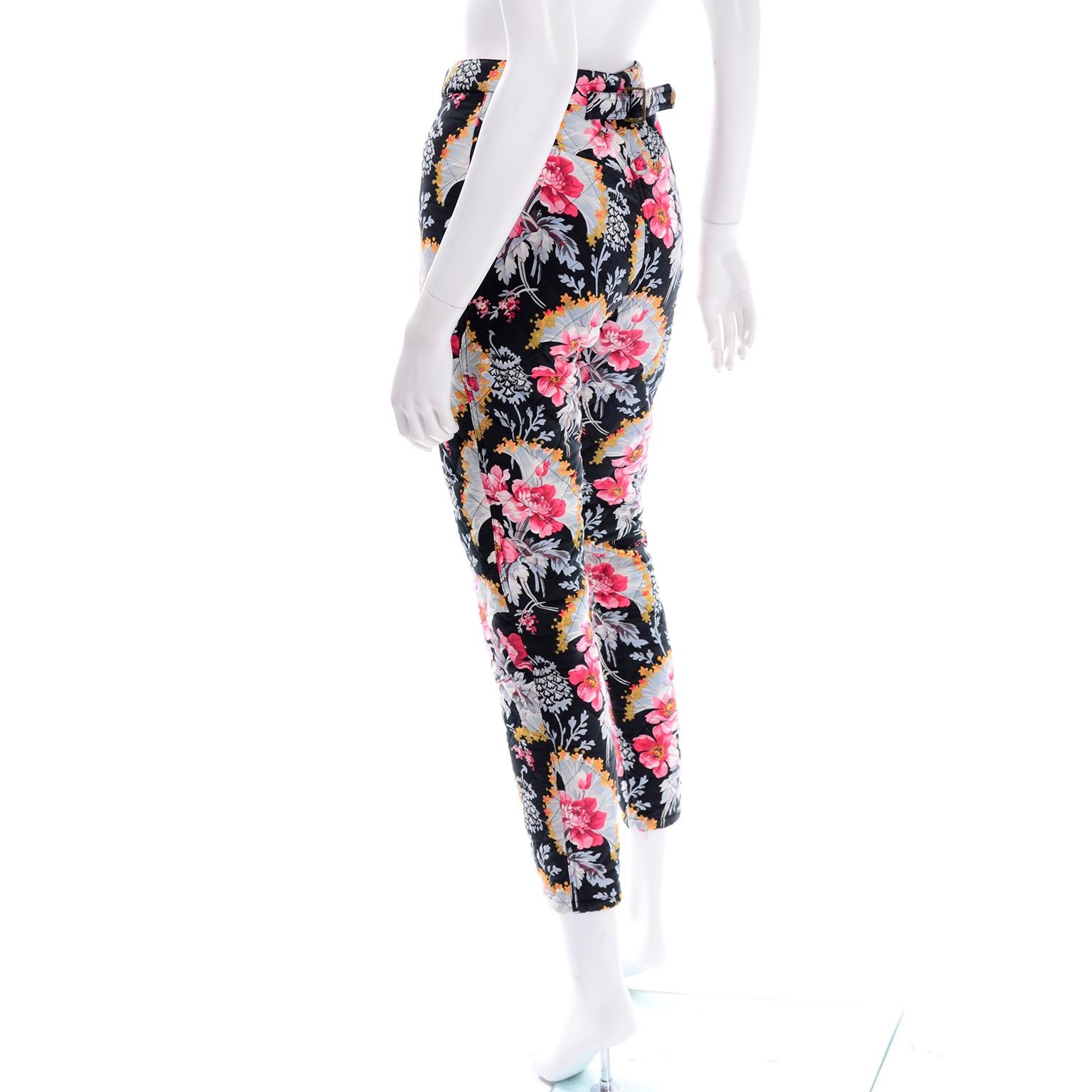 Pantalon taille haute vintage Kenzo Jeans imprimé matelassé floral coloré, XXe siècle Pour femmes en vente