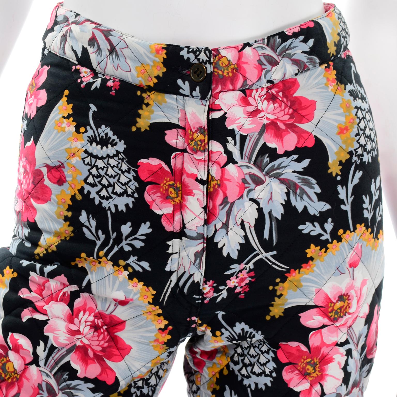 Pantalon taille haute vintage Kenzo Jeans imprimé matelassé floral coloré, XXe siècle en vente 4