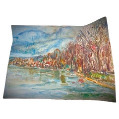 Vintage 20th-Century Large Watercolor Signed Samuele 92 - 2Y185