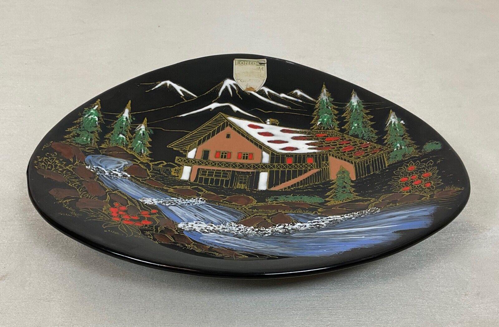 Vintage 20. Jahrhundert Longwy Emaille Teller - Hand-gemalt Berg-Szene - 2Y504 im Angebot 3