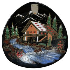 Vintage 20th Century Longwy Enamel Plate – Hand-Painted Mountain Scene - 2Y504