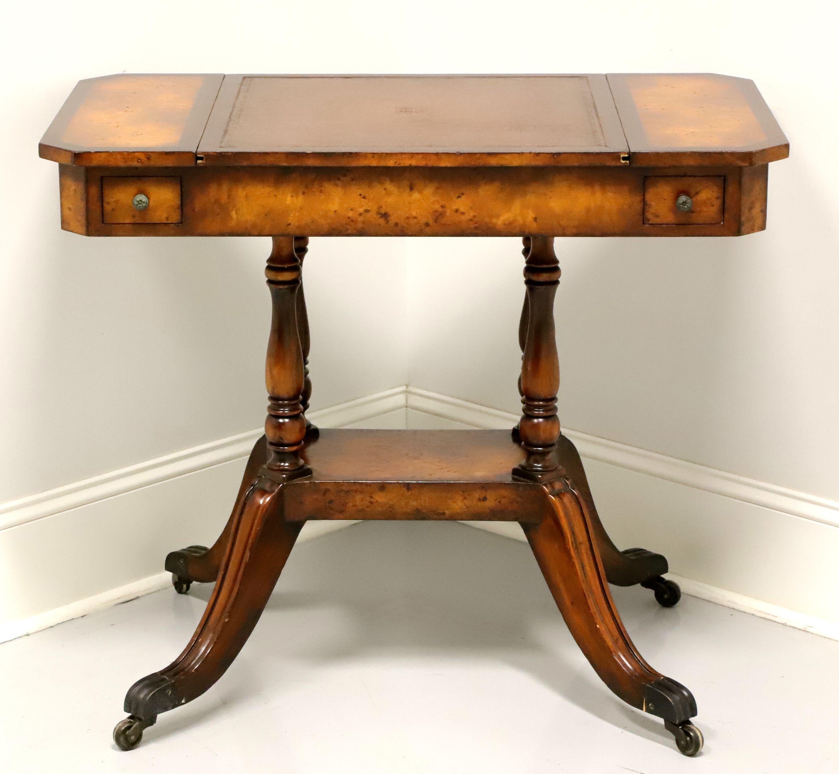 American Late 20th Century Mahogany, Birdseye Maple & Tooled Leather Game Table