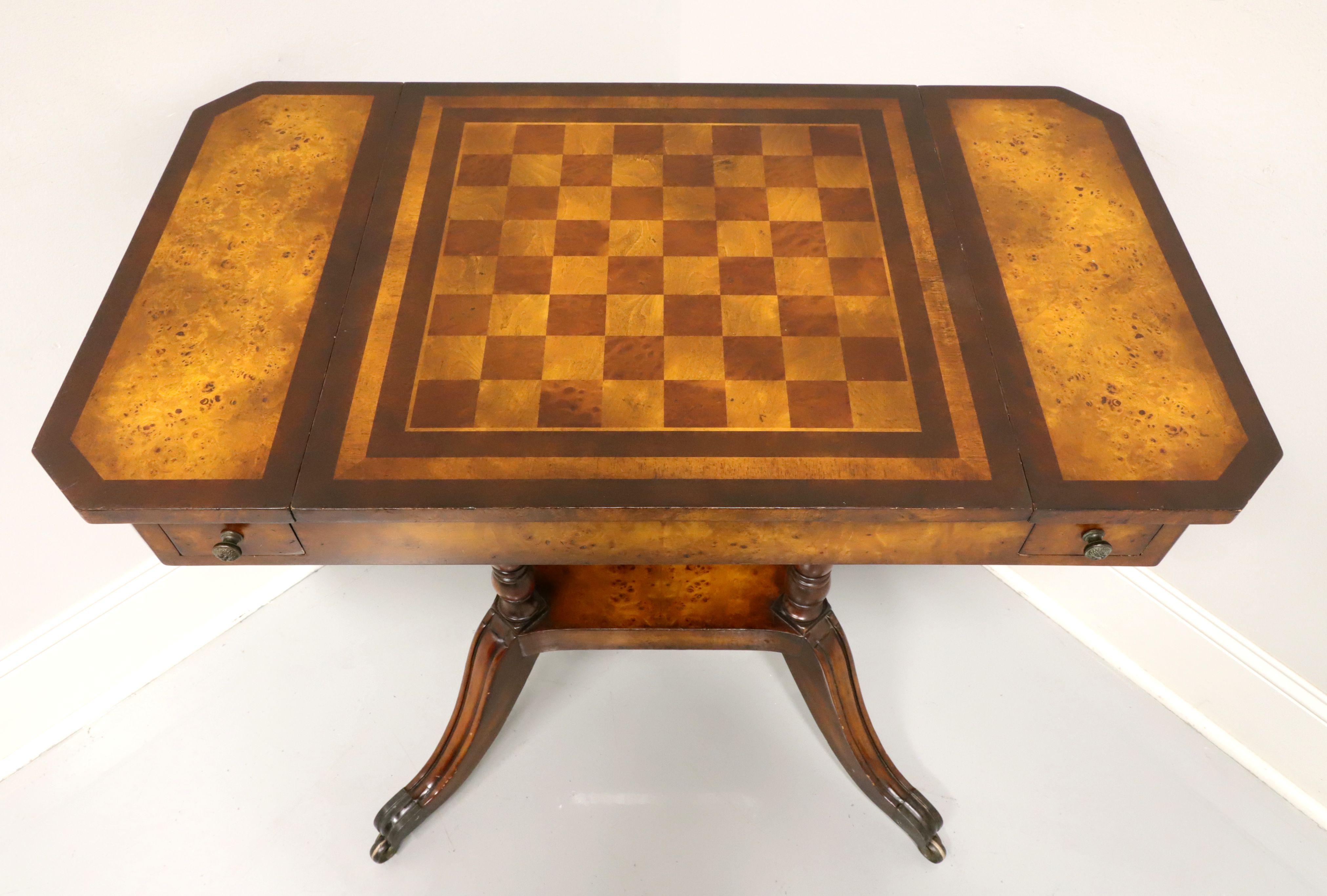Late 20th Century Mahogany, Birdseye Maple & Tooled Leather Game Table 1