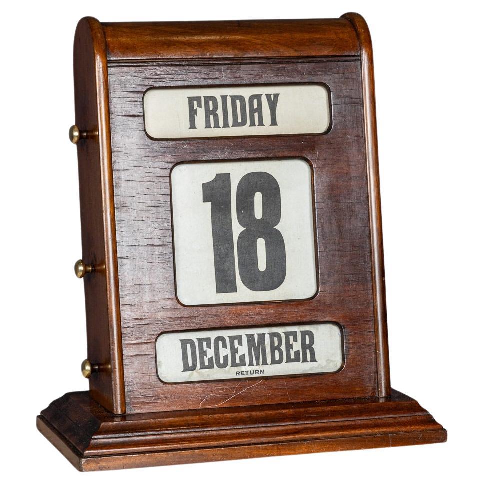 Vintage 20th Century Mahogany & Brass Perpetual Desk Calendar c.1950