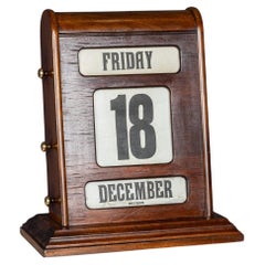 Used 20th Century Mahogany & Brass Perpetual Desk Calendar c.1950