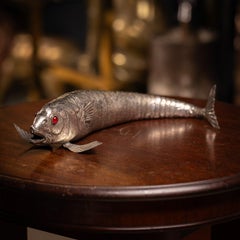 Vintage 20th Century Mexican Novelty Articulated Fish In Alpaca Silver c.1950