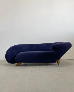 Vintage 20th Century Modern Serpentine Curved Velvet Sofa in Navy Blue Color