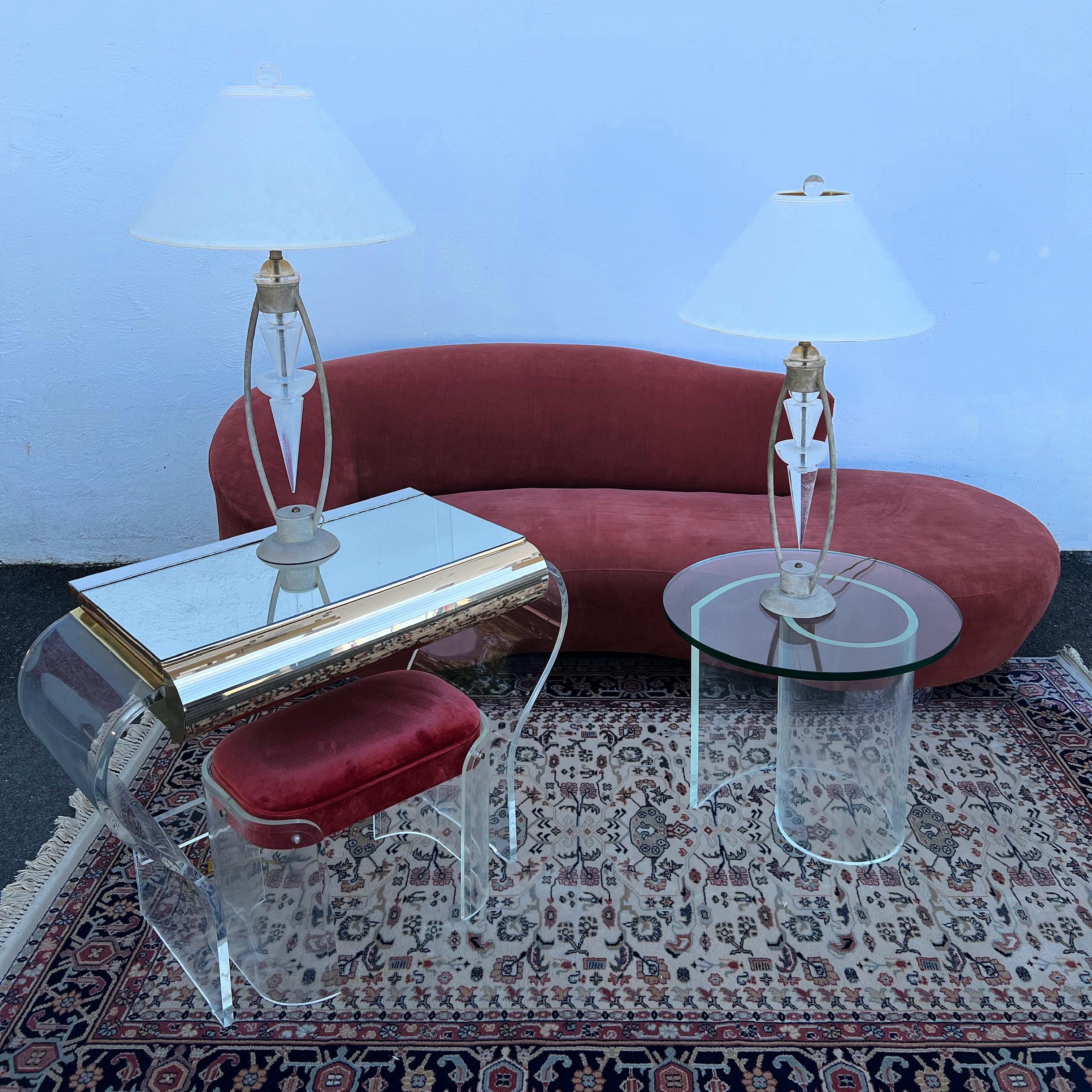 Vintage 20th Century Modern Velvet Serpentine Sofa For Sale 2