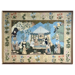 Vintage 20th Century Mughal Court Painting on Silk - Persian Miniature Style