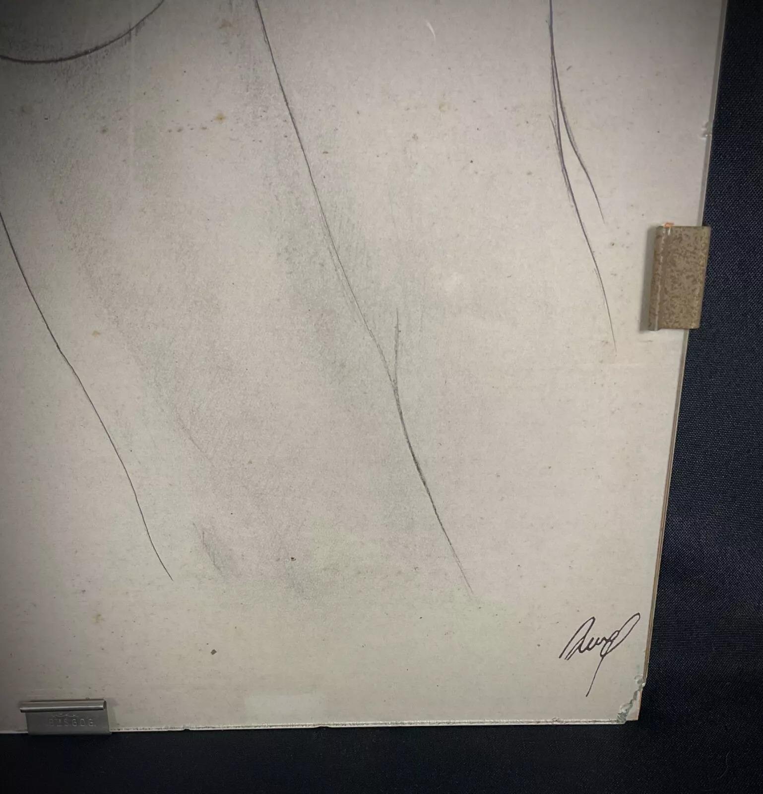 Vintage 20th-Century Nude Woman Drawing – Signed 
