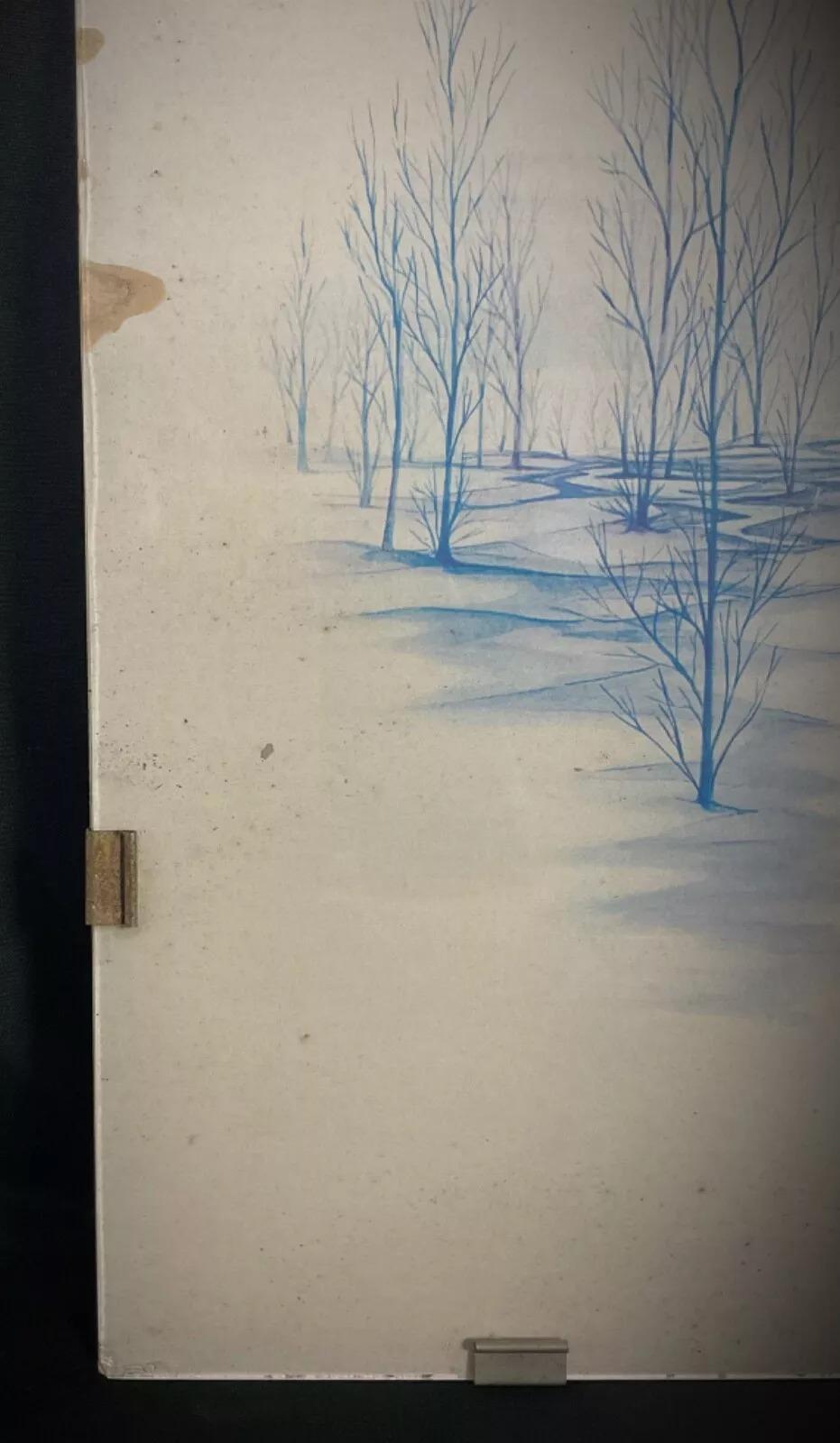 This vintage 20th-century drawing presents a delicate nude female figure, signed 