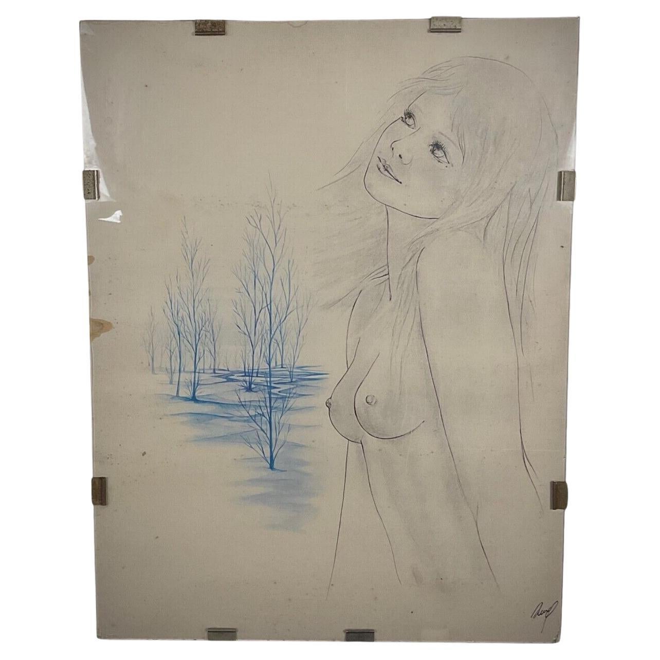 Vintage 20th-Century Nude Woman Drawing – Signed "Aurel" – Framed  - 2Y439 For Sale