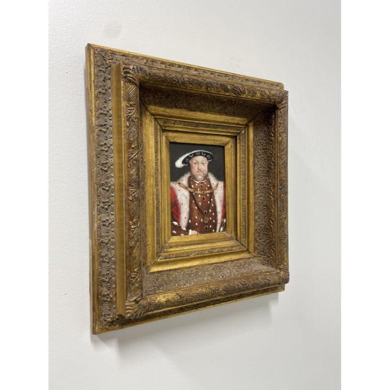 An original oil painting on board, from the 20th Century. Untitled, (King Henry VIII). Likely English. Unsigned, artist unknown. Presented in a heavy ornate gold painted frame with wire hanger.

Measures: Frame: 15W 3D 17H, Painting: 5W .125D 7H,