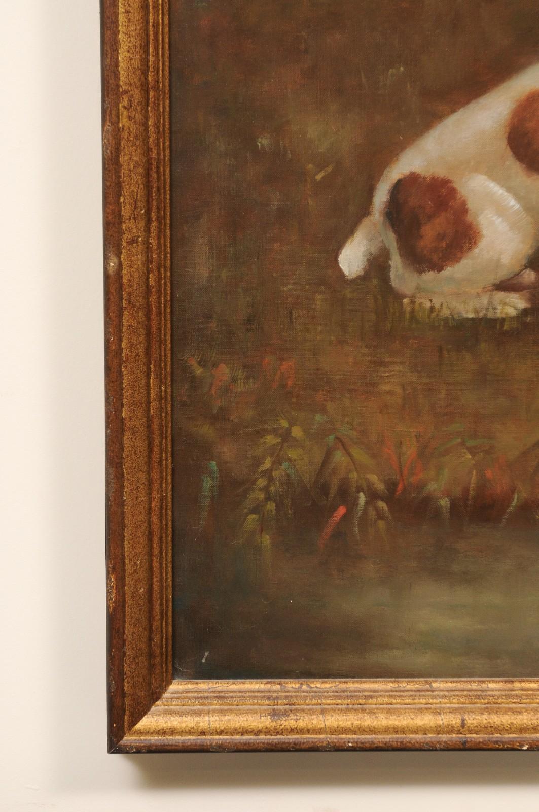 Dipinto a mano Pittura a olio d'epoca del XX secolo di due Jack Russell Terrier Ritratto di cane in vendita