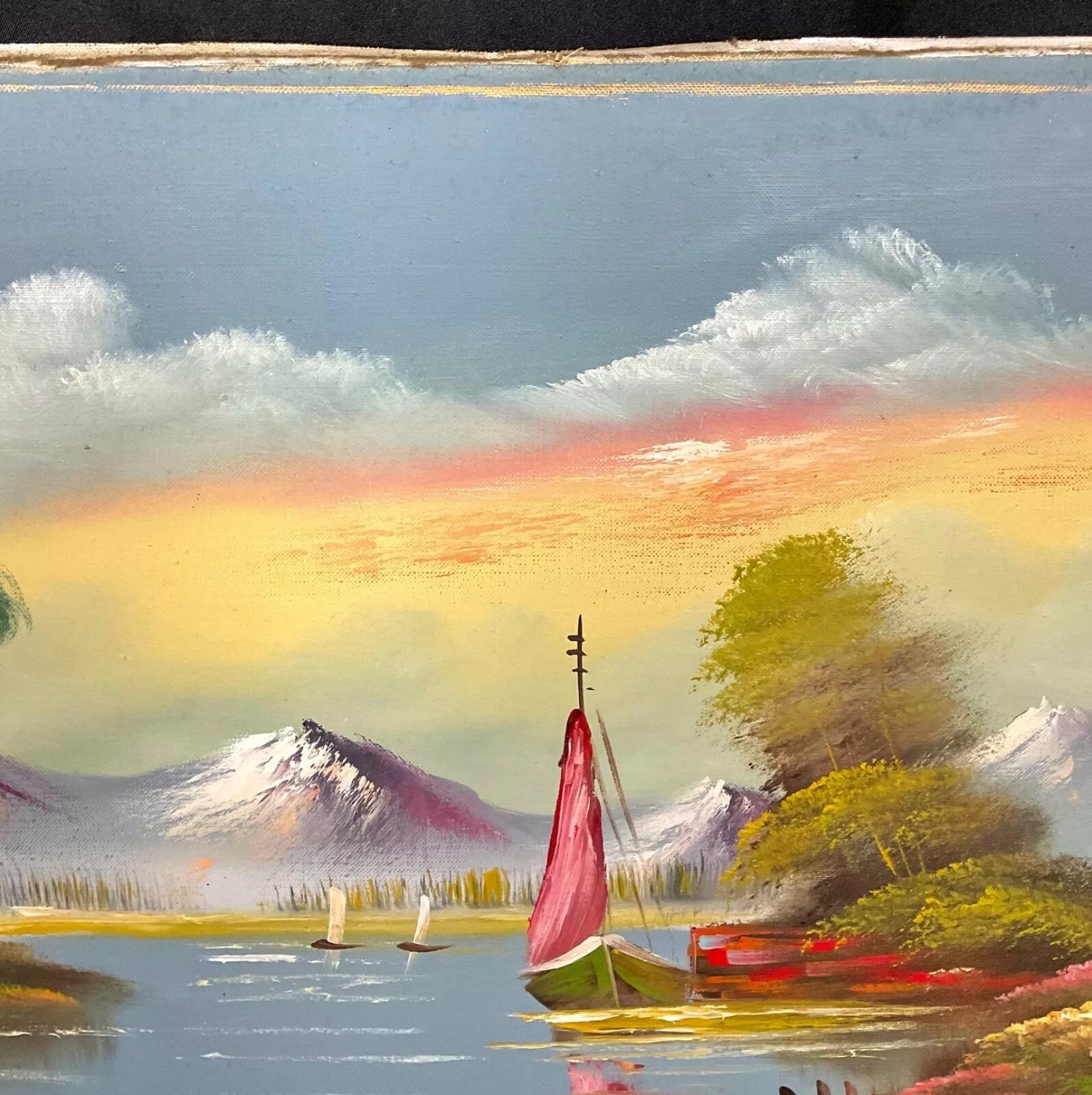 Vintage 20th Century Oil Painting on Canvas – Landscape by Lucas - 2Y492 For Sale 7