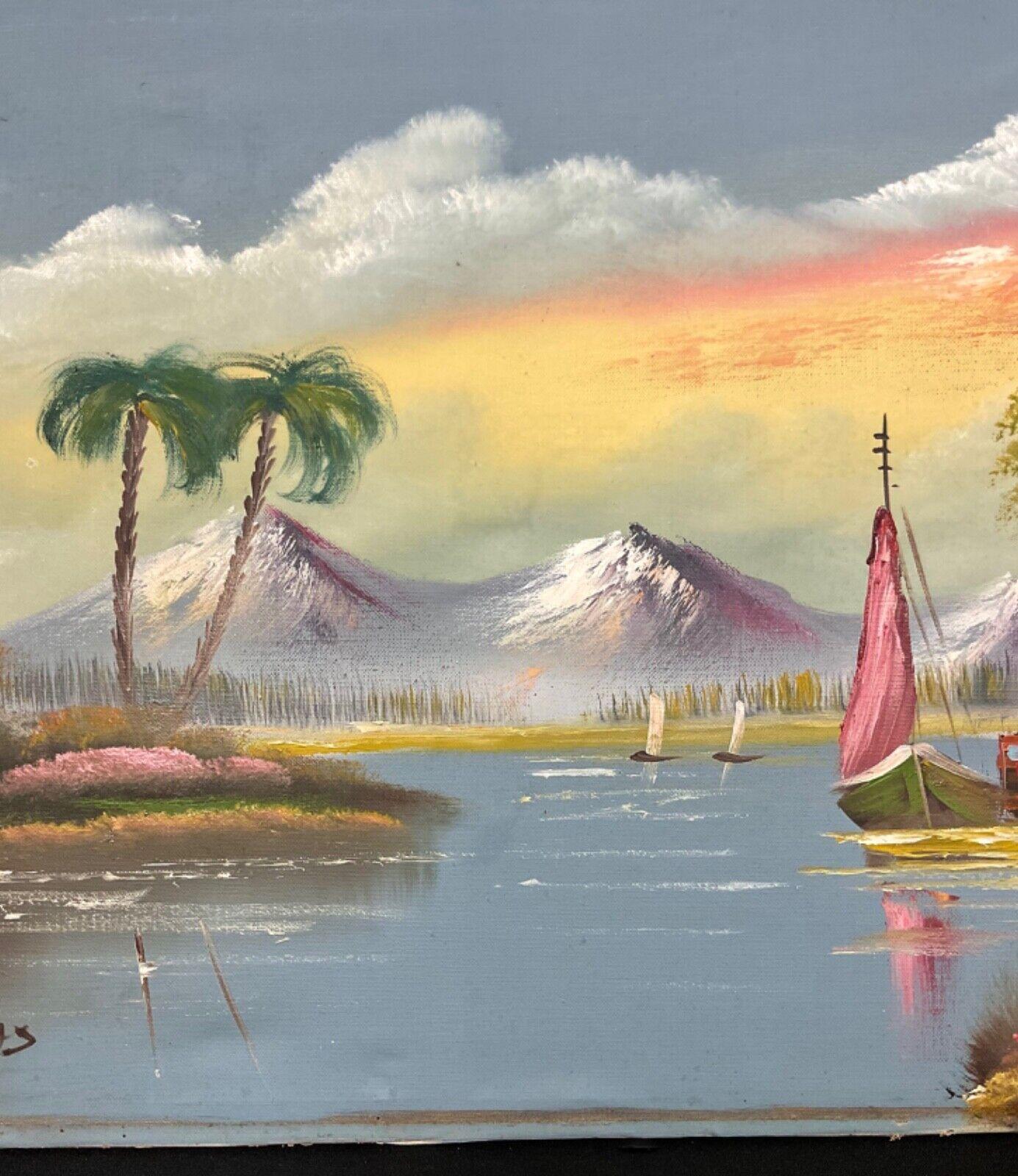 Vintage 20th Century Oil Painting on Canvas – Landscape by Lucas - 2Y492 In Good Condition For Sale In Bordeaux, FR