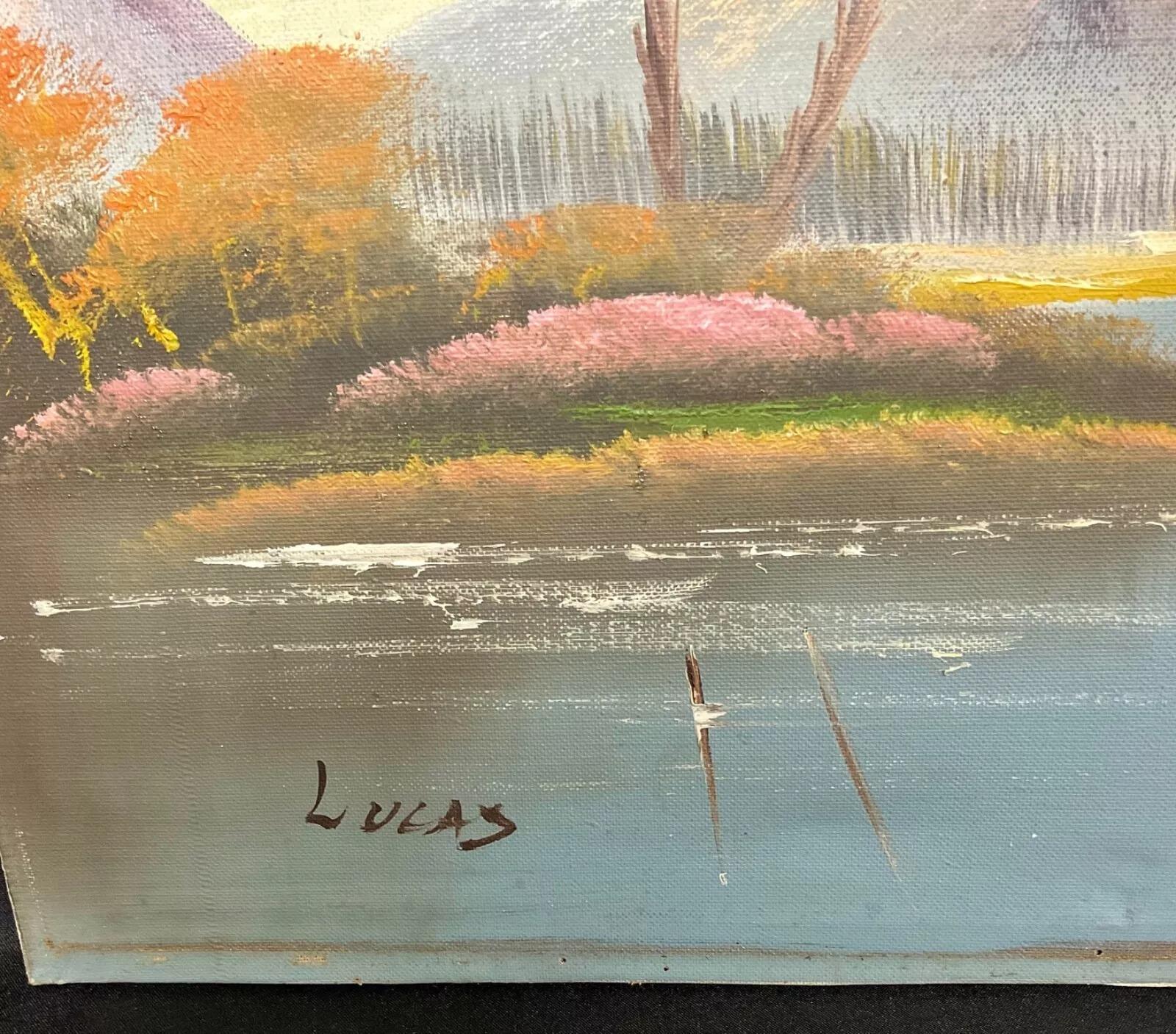Vintage 20th Century Oil Painting on Canvas – Landscape by Lucas - 2Y492 For Sale 1