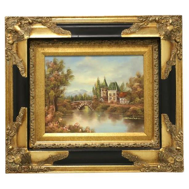 20th Century Original Oil on Board - German River Scene - Signed Mathilda