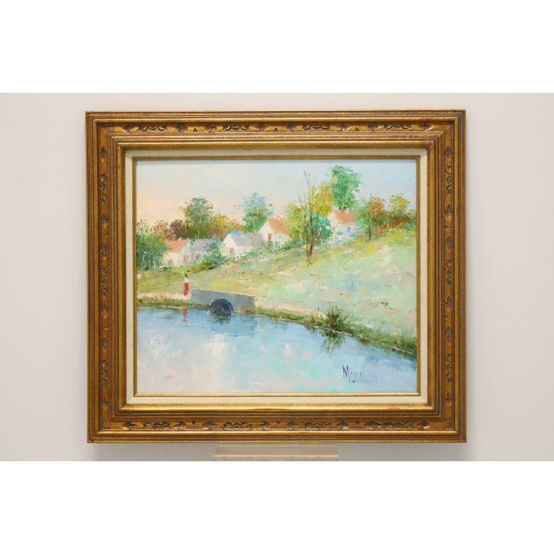 Une peinture à l'huile originale sur toile, du 20ème siècle. Sans titre, (lac et paysage). Signé 