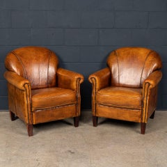 Vintage 20th Century Pair of Dutch Leather Club Chairs c.1980