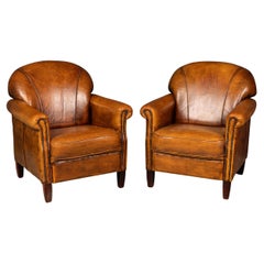 Coppia di sedie da club olandesi in pelle del 20° secolo vintage, c.1980