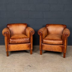Vintage 20th Century Pair of English 'Camford' Leather Tub Chairs By John Lewis (Paire de chaises en cuir anglais 'Camford')