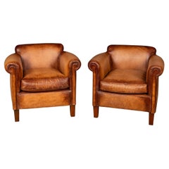 Vintage 20th Century Pair of English 'Camford' Leather Tub Chairs By John Lewis (Paire de chaises en cuir anglais 'Camford')