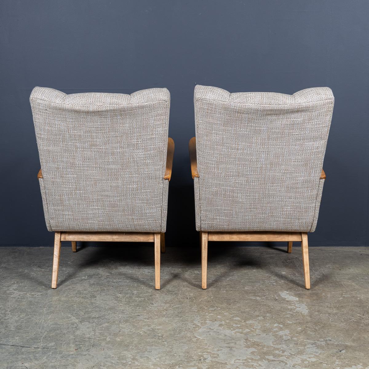 Fabric Vintage 20th Century Pair Of German Winged Armchairs By Gelenka c.1950 For Sale